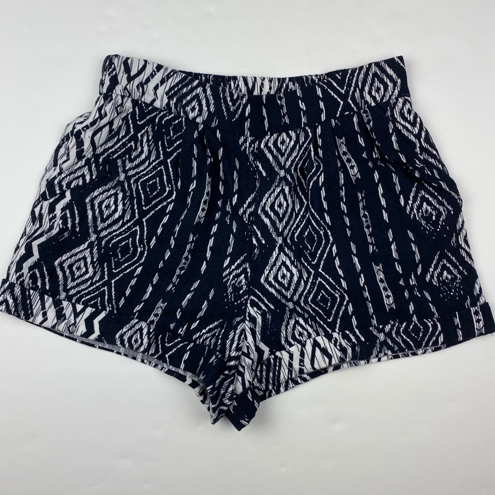 Women's Navy and White Patterned Shorts